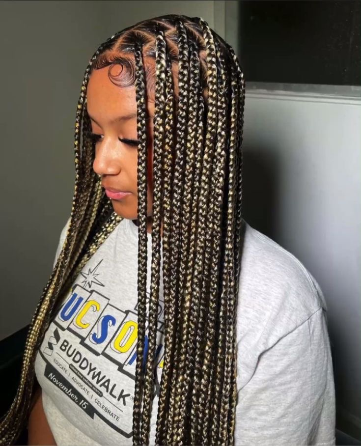 Blonde and black mix medium box braid