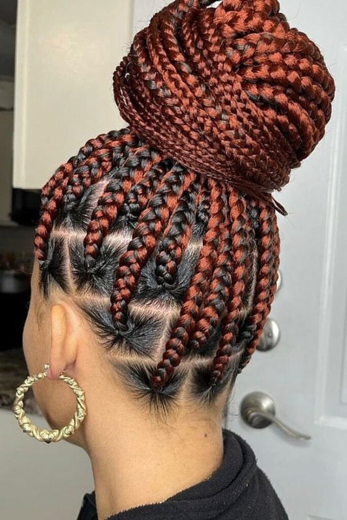 High bun box braid